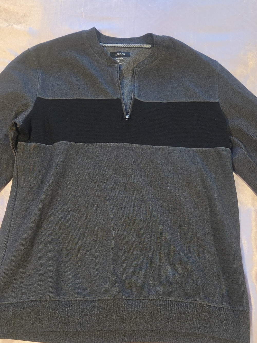 Alfani Men’s Charcoal Gray Quarter-Zip Sweater with Black Chest Stripe